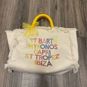 Hipchik Couture Vacation Beige St Barth Mykonos Fringe Tote Bag  Bedazzled